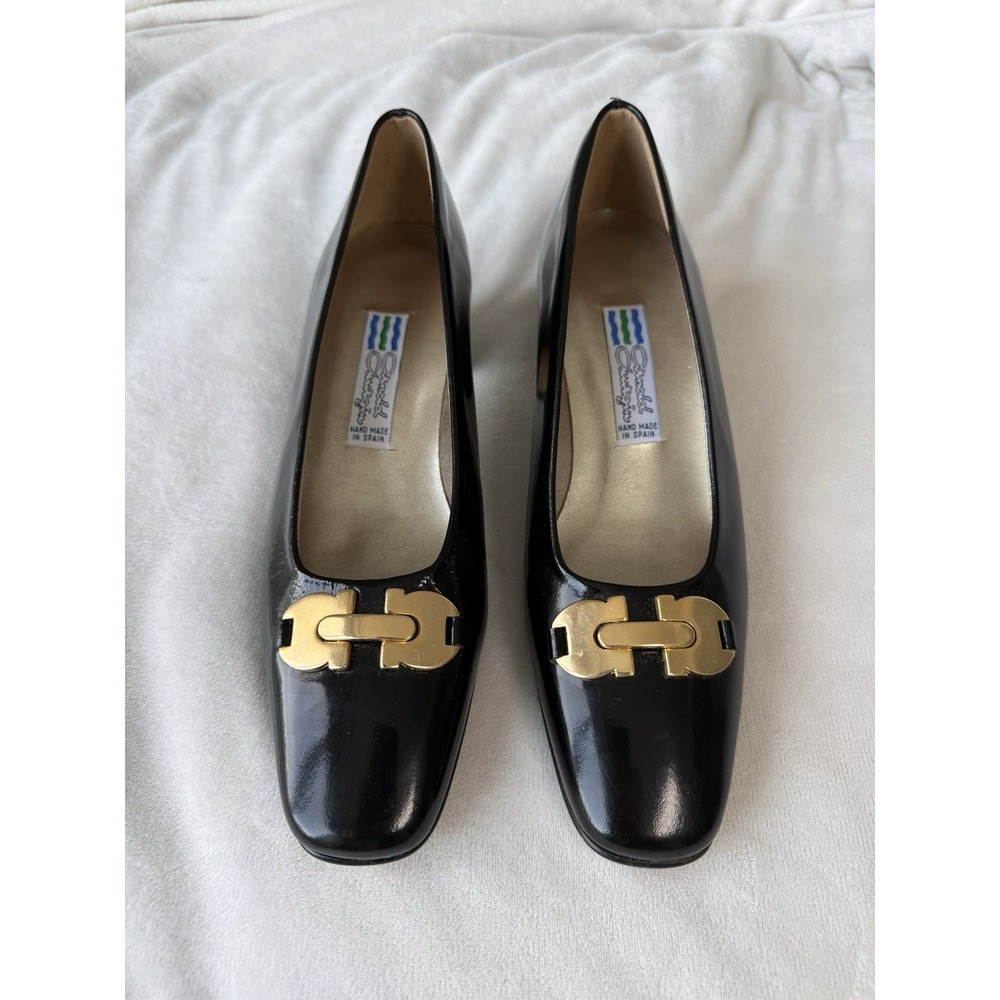 Vintage Arnold Churgin Handmade Spanish Classic Black Block Heels Size 7